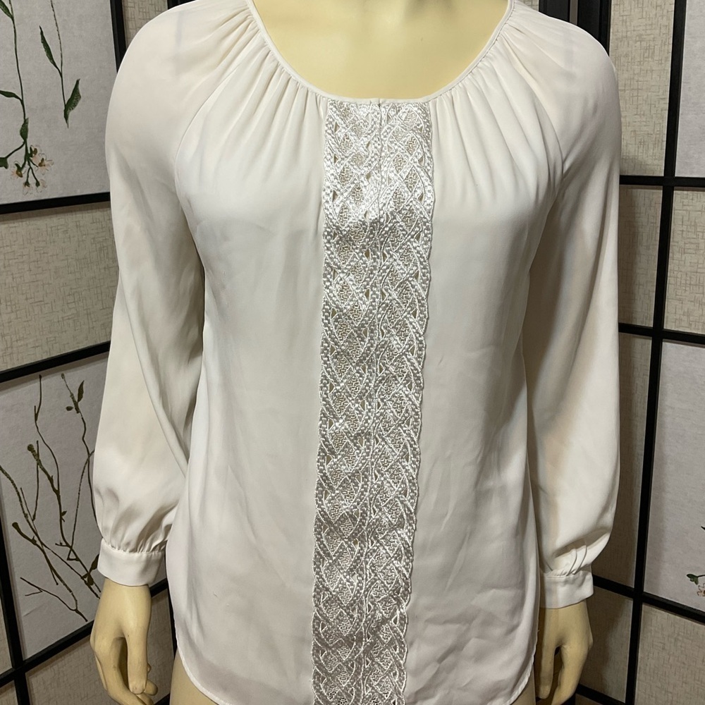 White House Black Market Blouse With Lace in Front Size 2